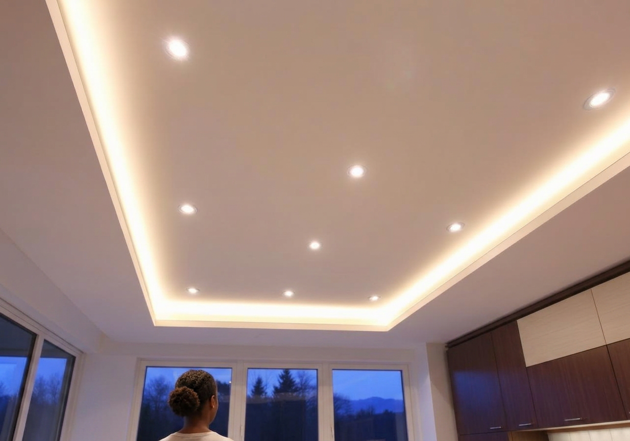 Modern recessed LED lighting installed in a contemporary kitchen